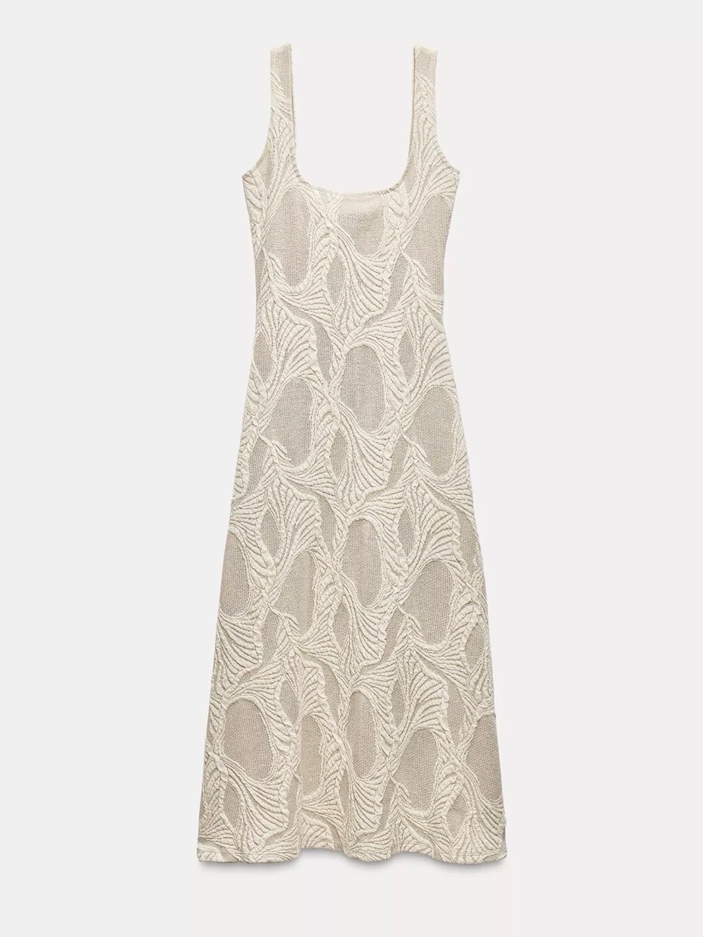 Zara Rustic Jacquard Cream Textured Sleeveless Midi Dress 4770 627